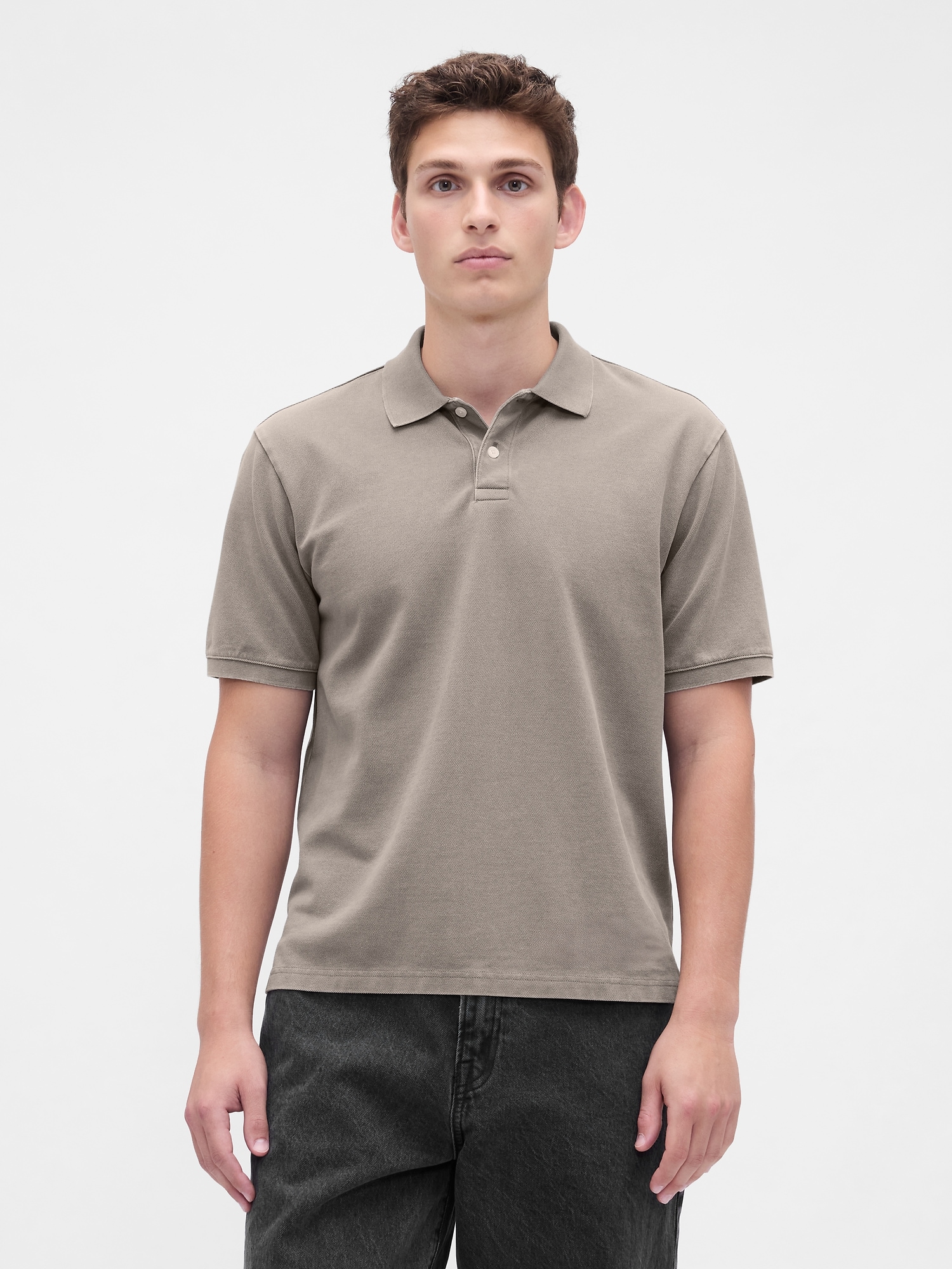 Relaxed Pique Polo Shirt - Gray