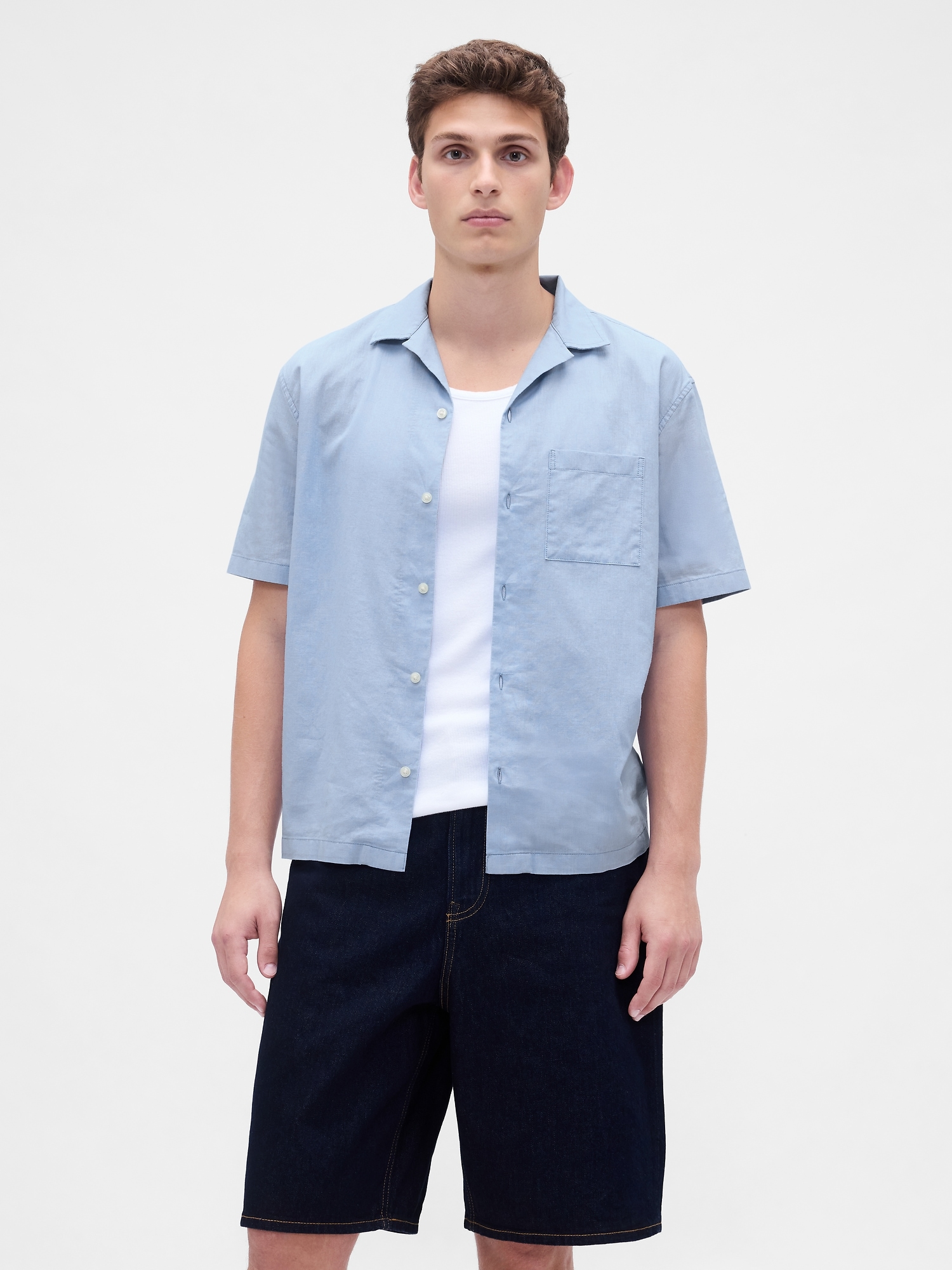 Linen-Cotton Shirt - Blue