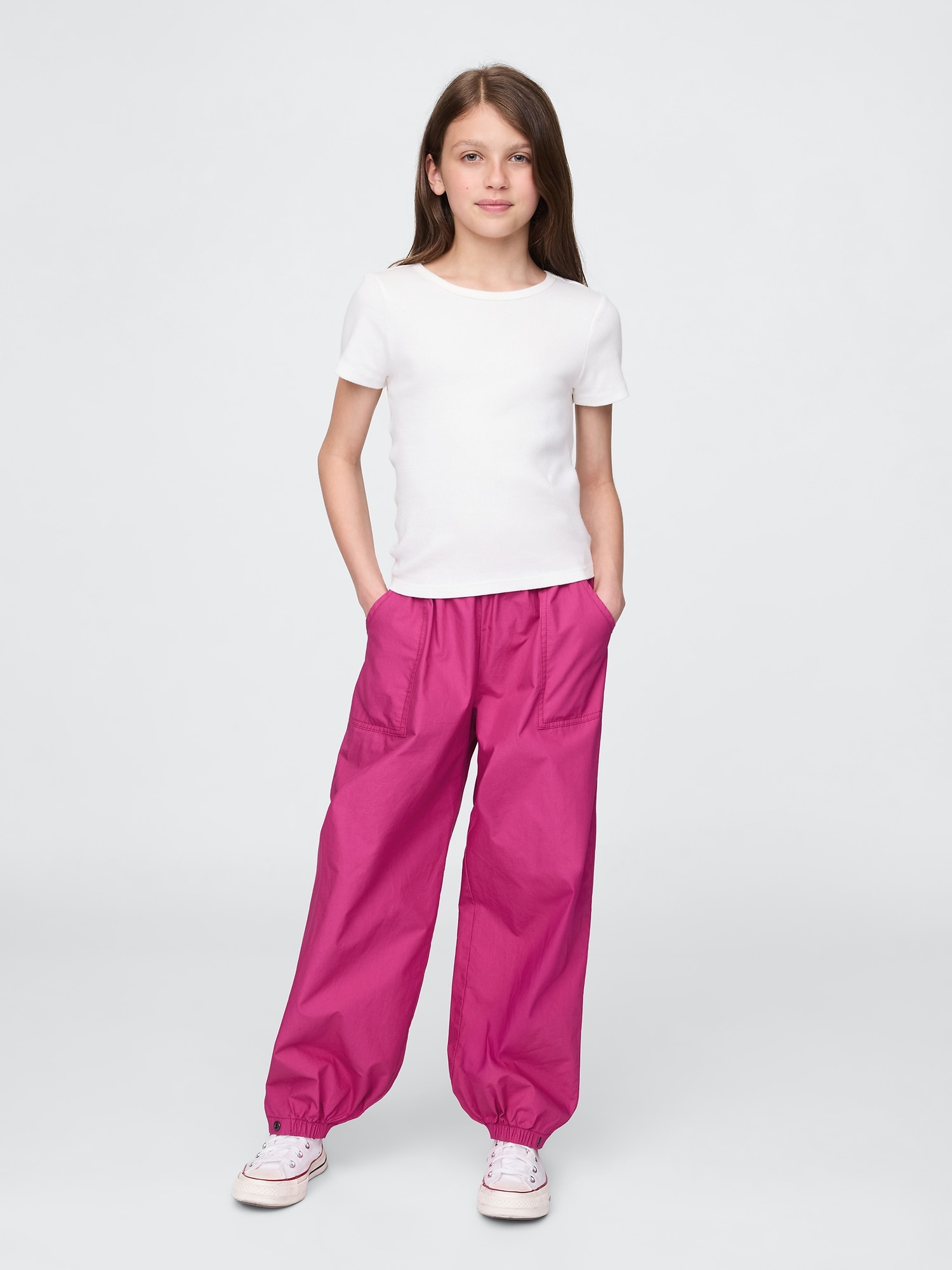 Kids Poplin Baggy Joggers - Pink