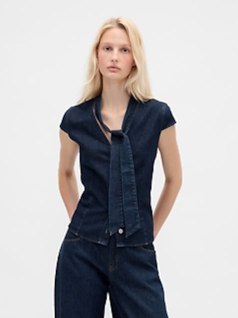 Denim Tie-Neck Top