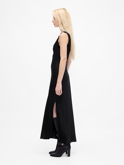 Image number 3 showing, Satin Lace-Trim V-Neck Maxi Slip Dress