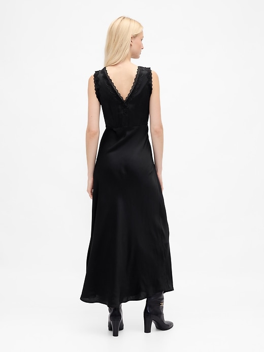 Image number 2 showing, Satin Lace-Trim V-Neck Maxi Slip Dress