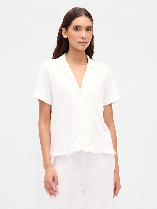 Image number 1 showing, Linen-Blend Ruffle PJ Shirt
