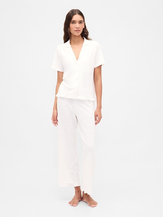 1 of 8 showing, with the color Fresh white of product Linen-Blend Ruffle PJ Pants