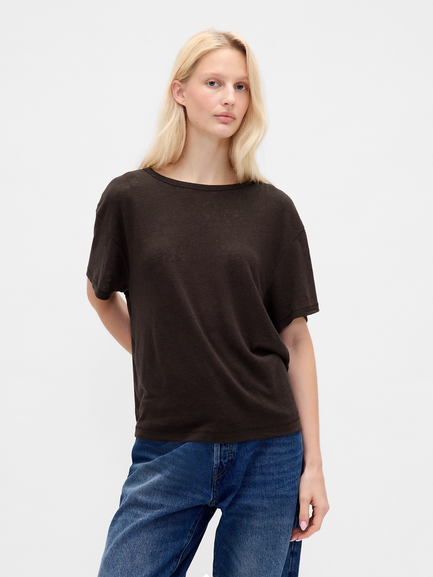 Linen-Blend T-Shirt - Brown