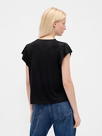 Linen-Blend Flutter-Sleeve T-Shirt