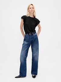 Linen-Blend Flutter-Sleeve T-Shirt