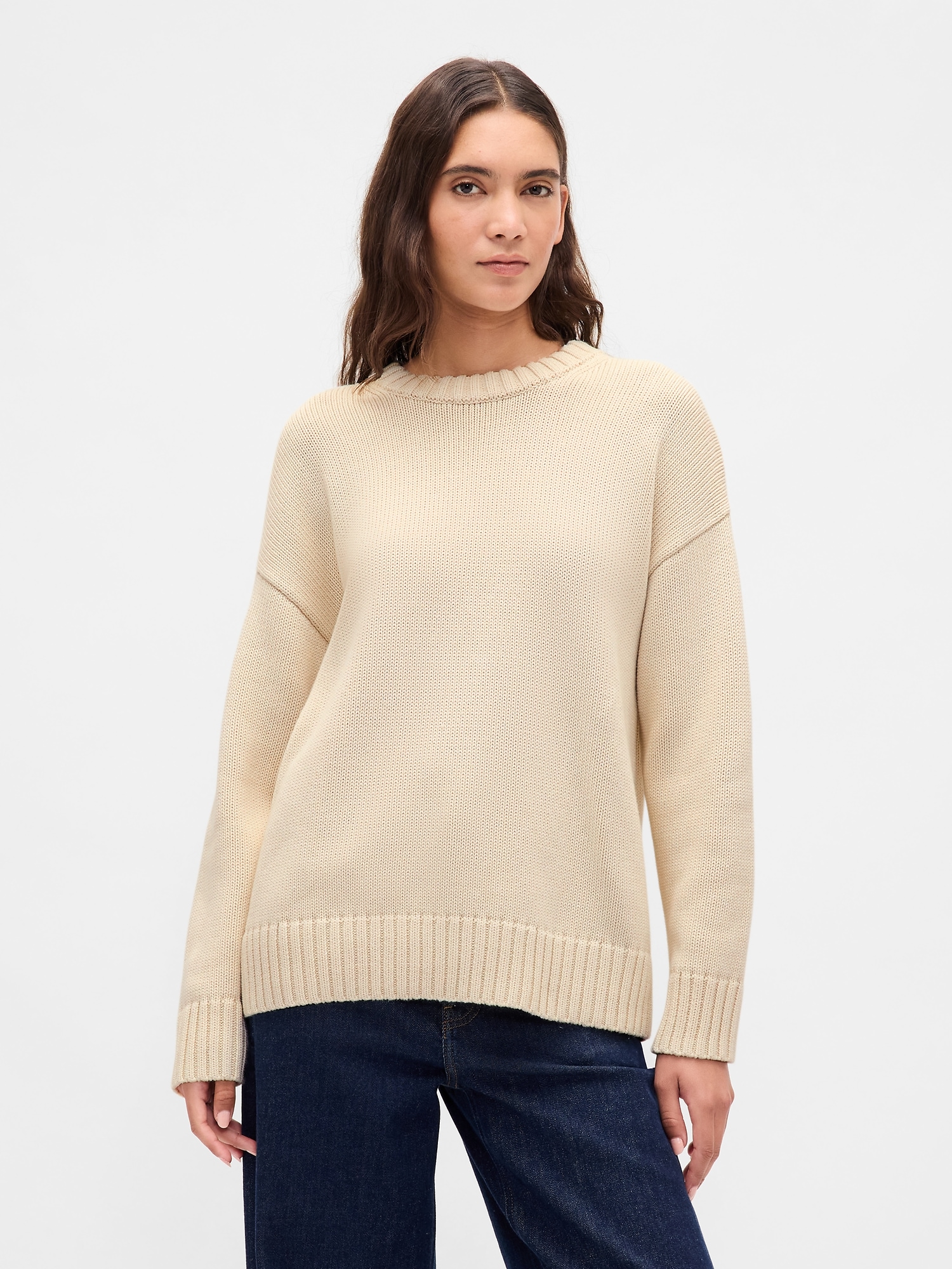 100% Cotton Oversized Sweater - Chino Beige