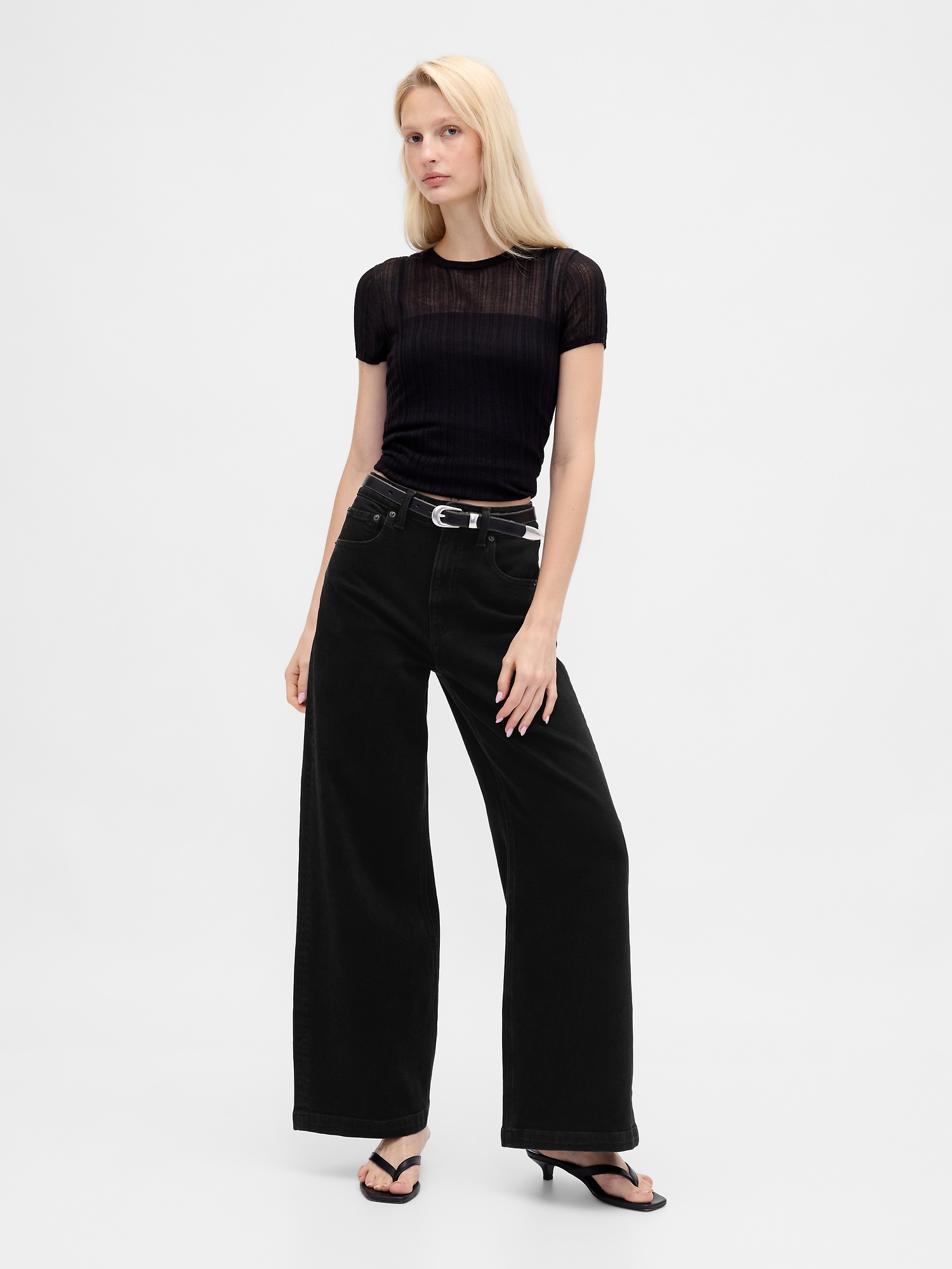 Gap Sky High Rise Stride Wide-leg Jeans In Black