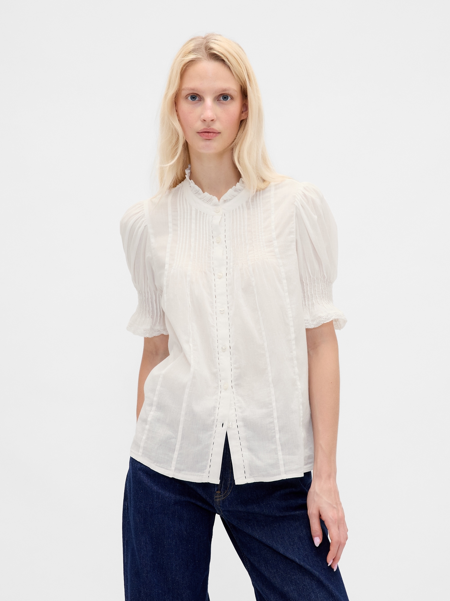 Gap Ruffle Pintuck Shirt In White