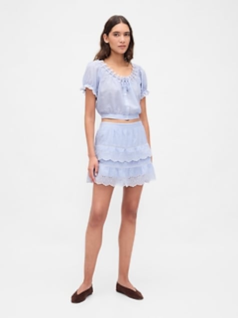 Eyelet Ruffle Mini Skort