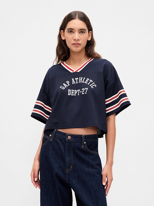 1 of 8 showing, with the color Navy blue night of product Organic Cotton Crop Jersey T-Shirt