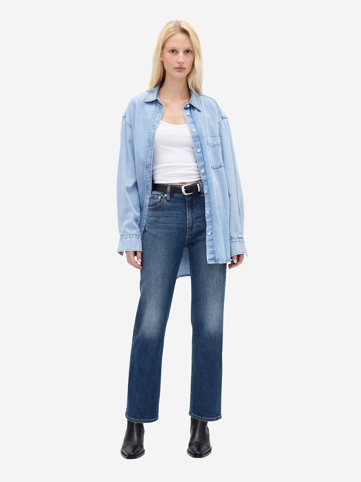 High Rise '90s Straight Crop Jeans - Blue