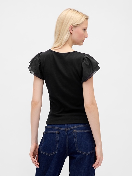 Image number 3 showing, Modern Ruffle Puff-Sleeve Crop T-Shirt