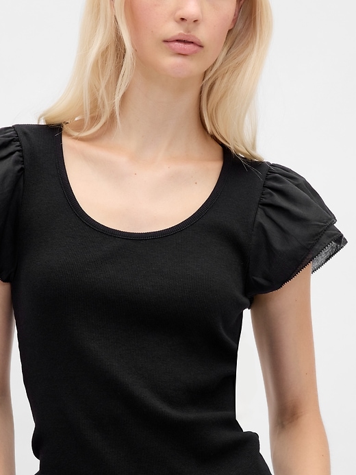 Image number 4 showing, Modern Ruffle Puff-Sleeve Crop T-Shirt