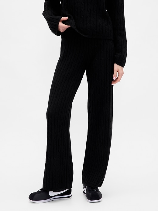 Image number 2 showing, CashSoft Cable-Knit Sweater Pants