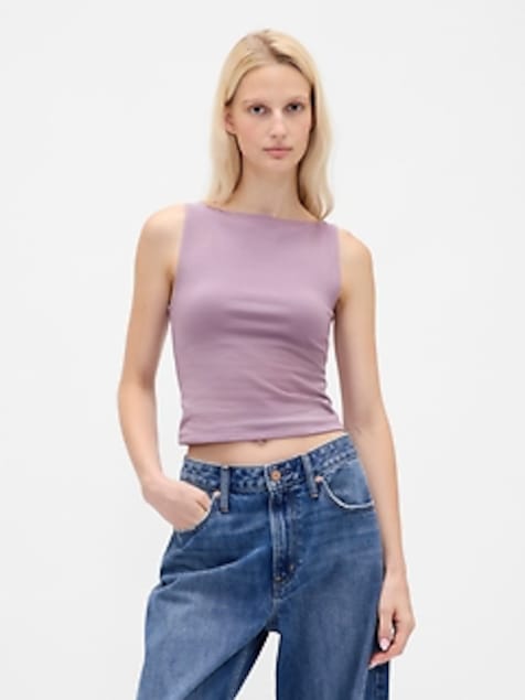 CloseKnit Jersey Boatneck Crop Tank Top