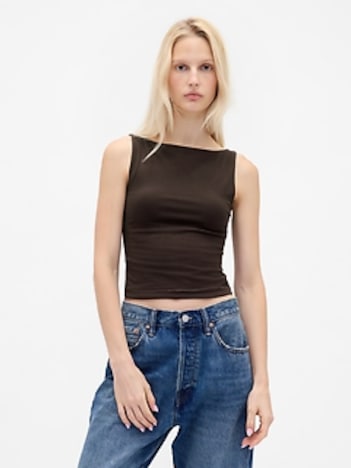 CloseKnit Jersey Boatneck Crop Tank Top