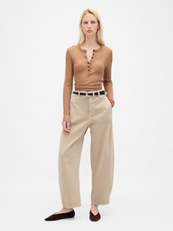 Mid Rise Twill Barrel Pants