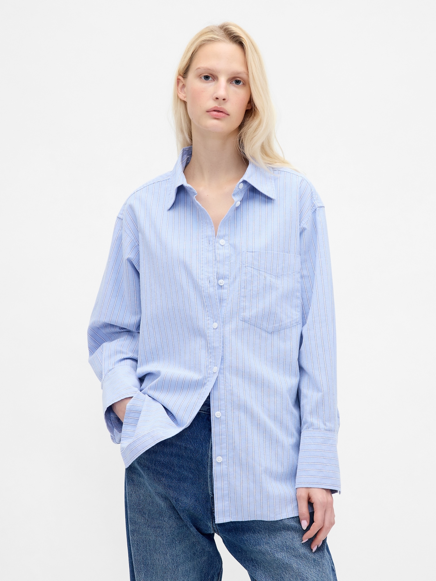 Organic Cotton Oxford Big Shirt - Blue Stripe