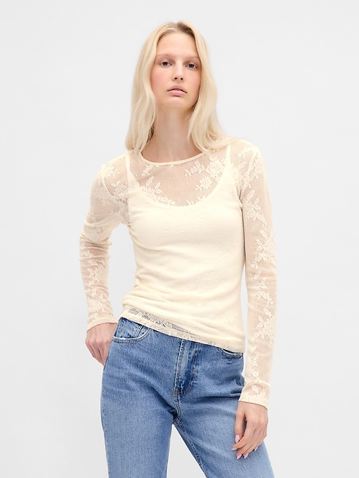 1 of 8 showing, with the color Chino beige of product Sheer Lace Top