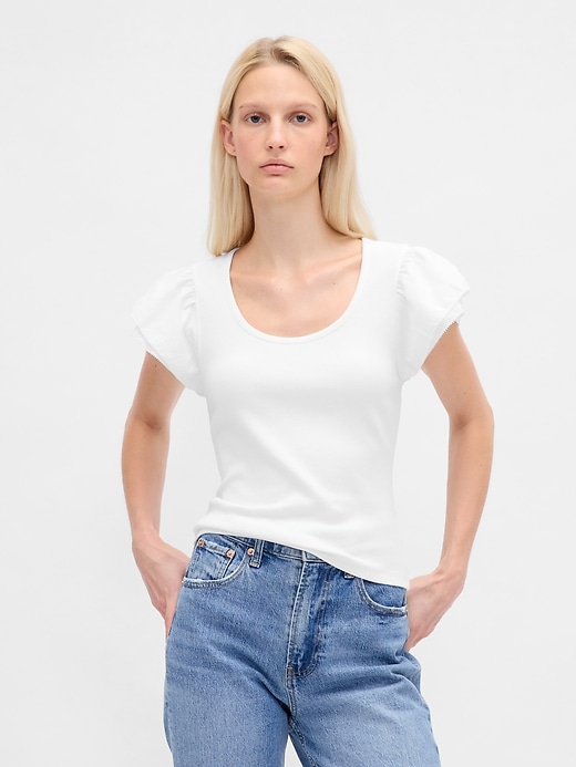 Image number 1 showing, Modern Ruffle Puff-Sleeve Crop T-Shirt