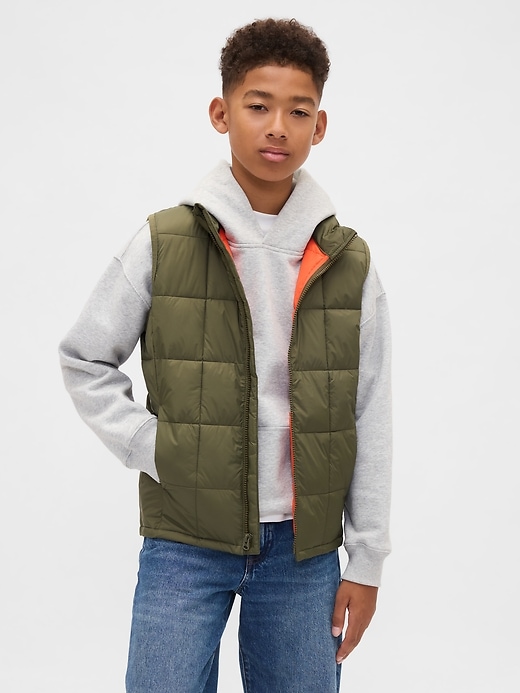 1 of 8 showing, with the color Army jacket green of product Kids Recycled Lightweight Puffer Vest