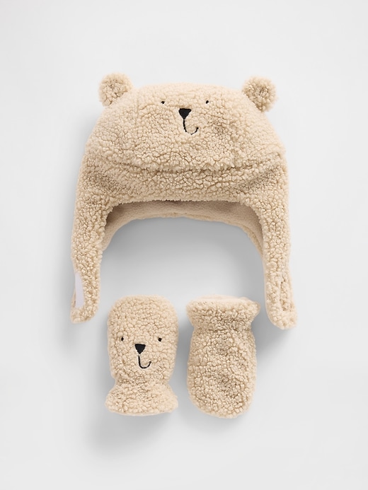 Image number 1 showing, Baby Sherpa Brannan Bear Hat & Mittens Set