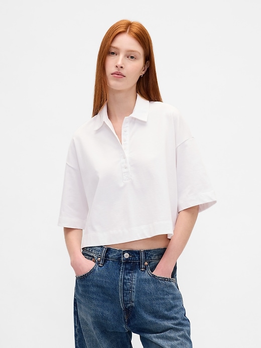 Image number 1 showing, Organic Cotton VintageSoft Heavyweight Crop Polo Shirt