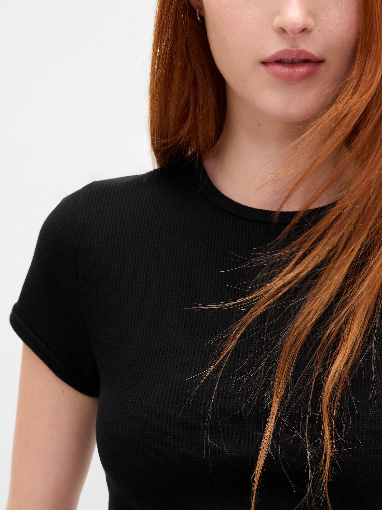 Женская футболка Gap Waffle Baby T-Shirt, цвет: Чёрный — фото 4