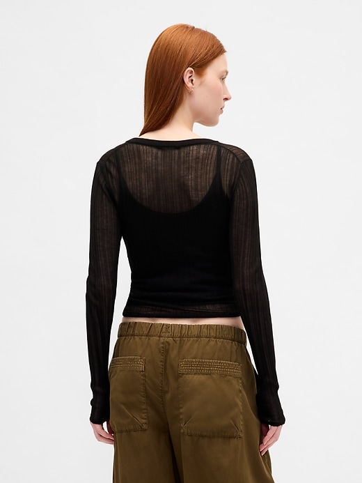 Image number 3 showing, Sheer Rib Henley Sweater