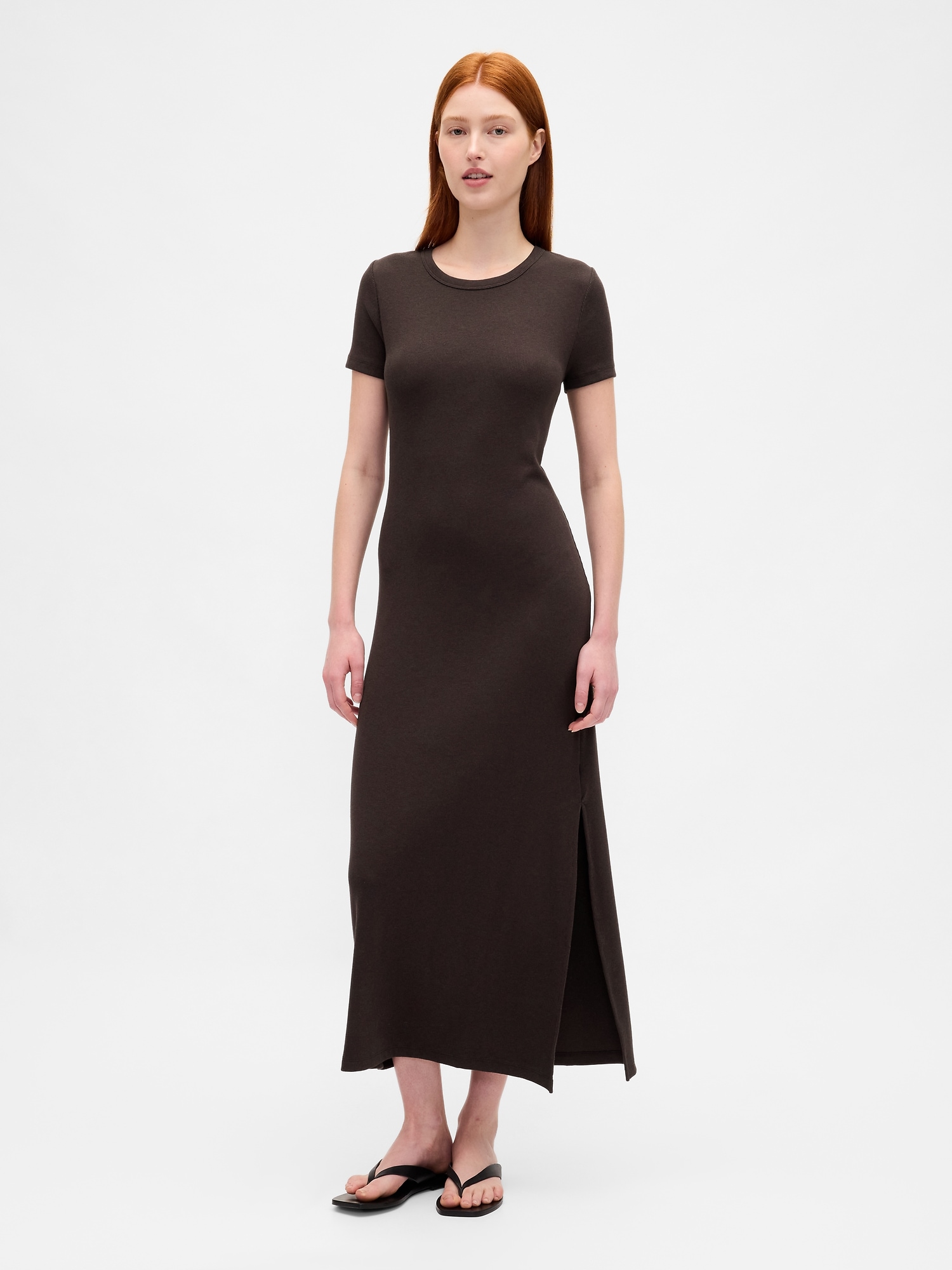 Modern Rib Maxi T-Shirt Dress - Brown