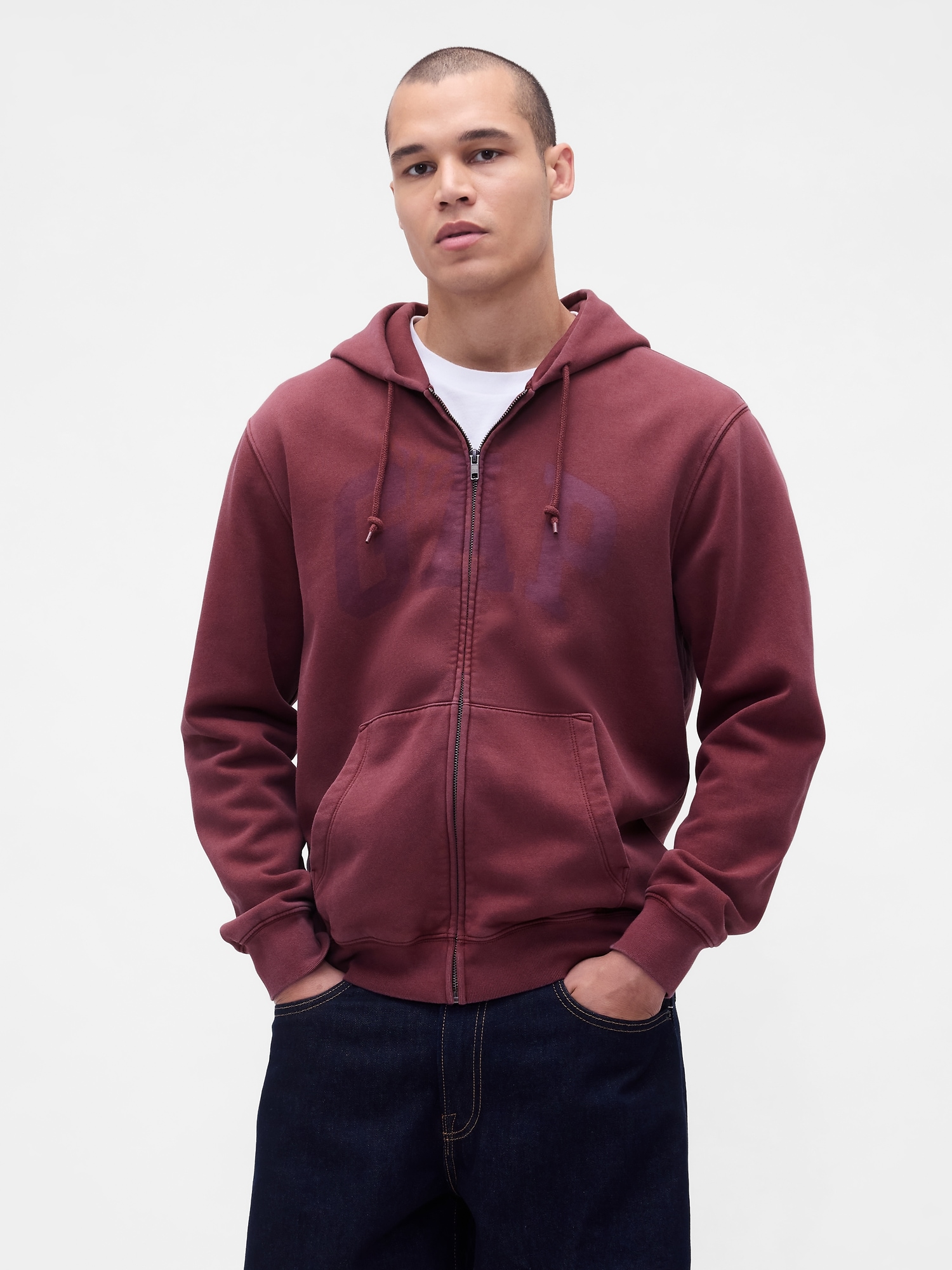 VintageSoft Arch Logo Full-Zip Hoodie - Red