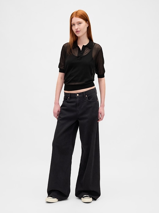Image number 2 showing, Sheer Crop Polo Sweater