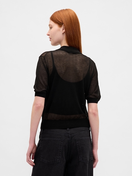 Image number 3 showing, Sheer Crop Polo Sweater