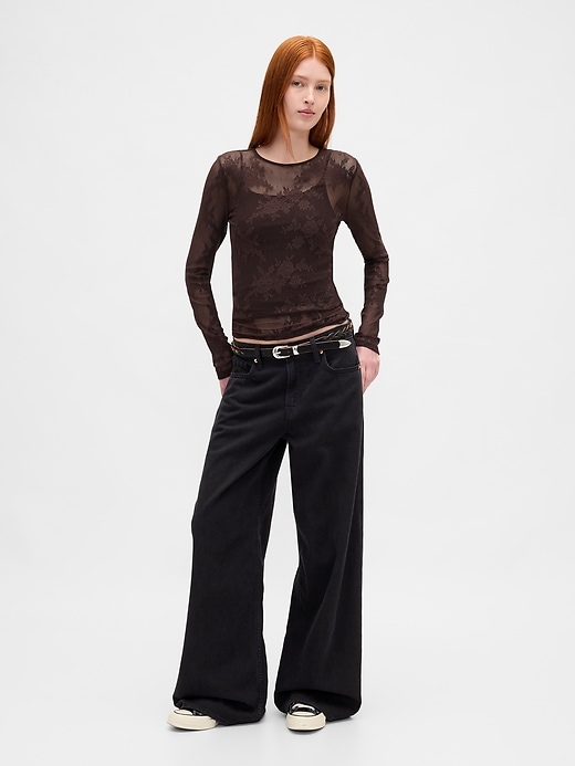 2 of 8 showing, with the color Terra brown of product Sheer Lace Top