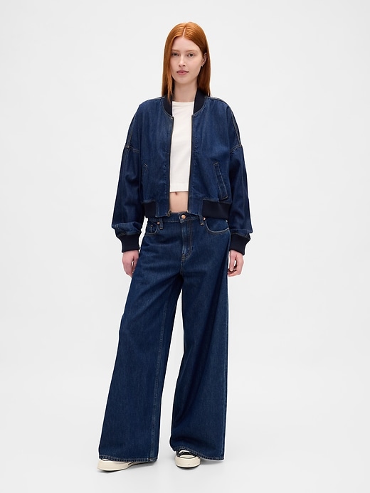 Image number 2 showing, UltraSoft Denim Crop Bomber Jacket