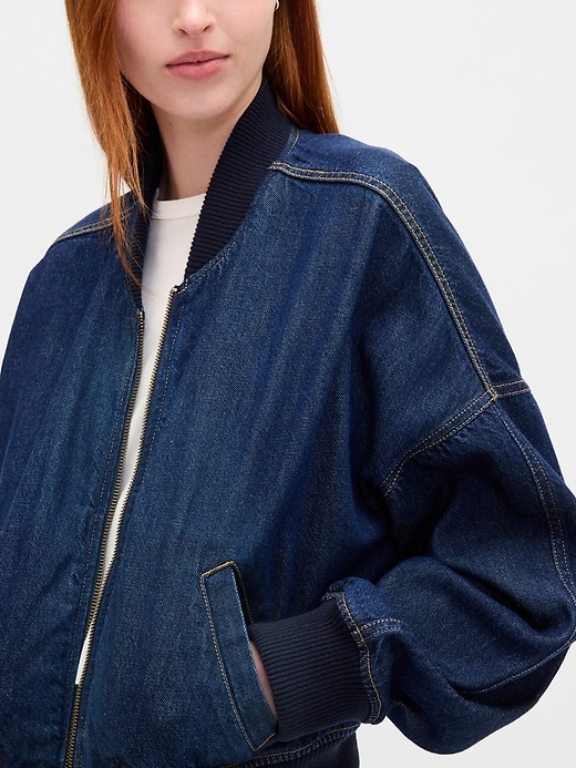 Image number 4 showing, UltraSoft Denim Crop Bomber Jacket