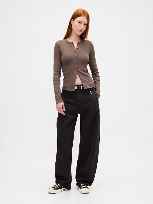 2 of 8 showing, with the color Toasted almond brown of product Modern Crewneck Cardigan