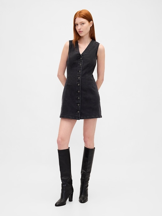 Image number 1 showing, Denim V-Neck Mini Dress