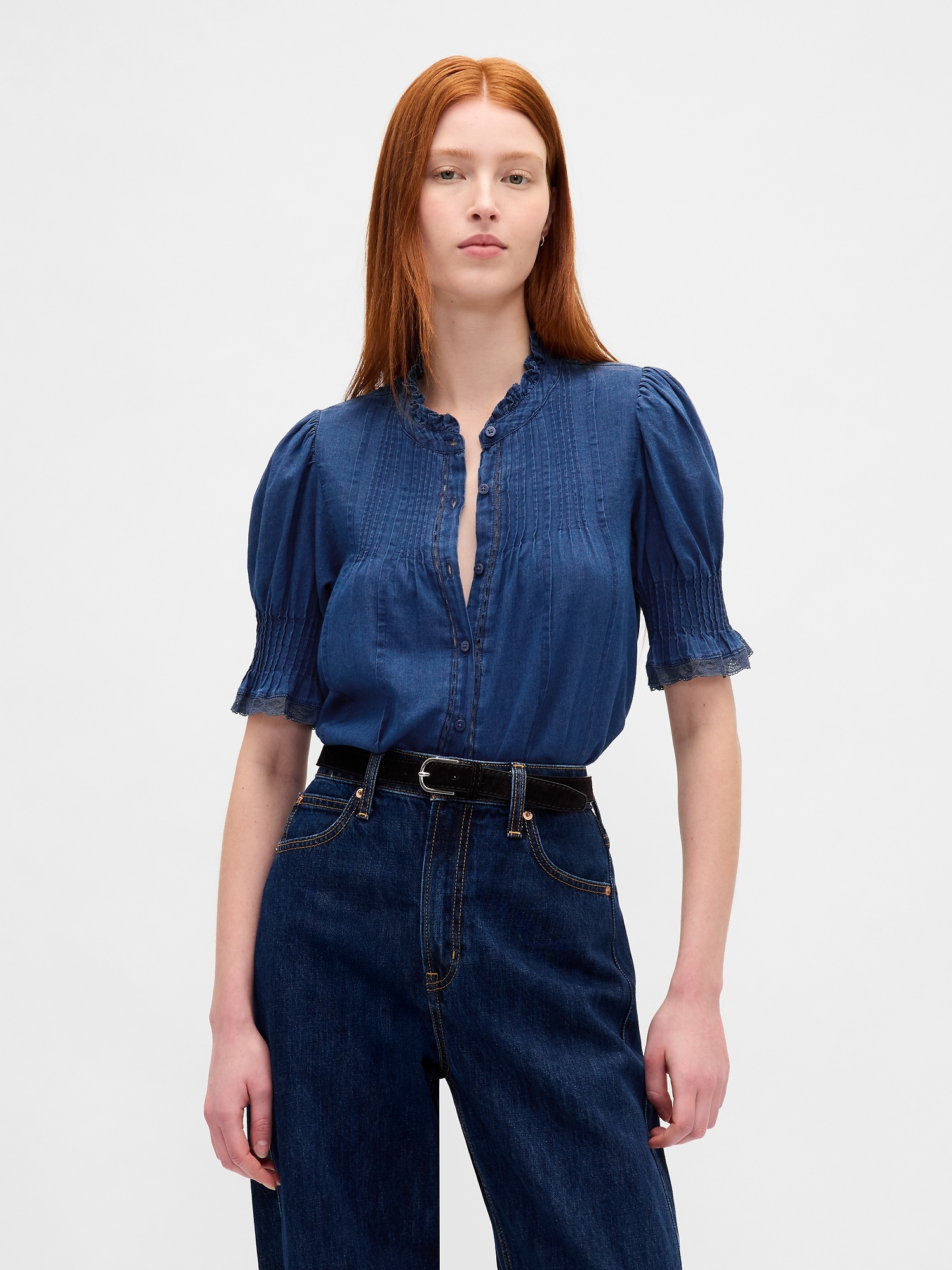 Gap Ruffle Pintuck Shirt In Purple