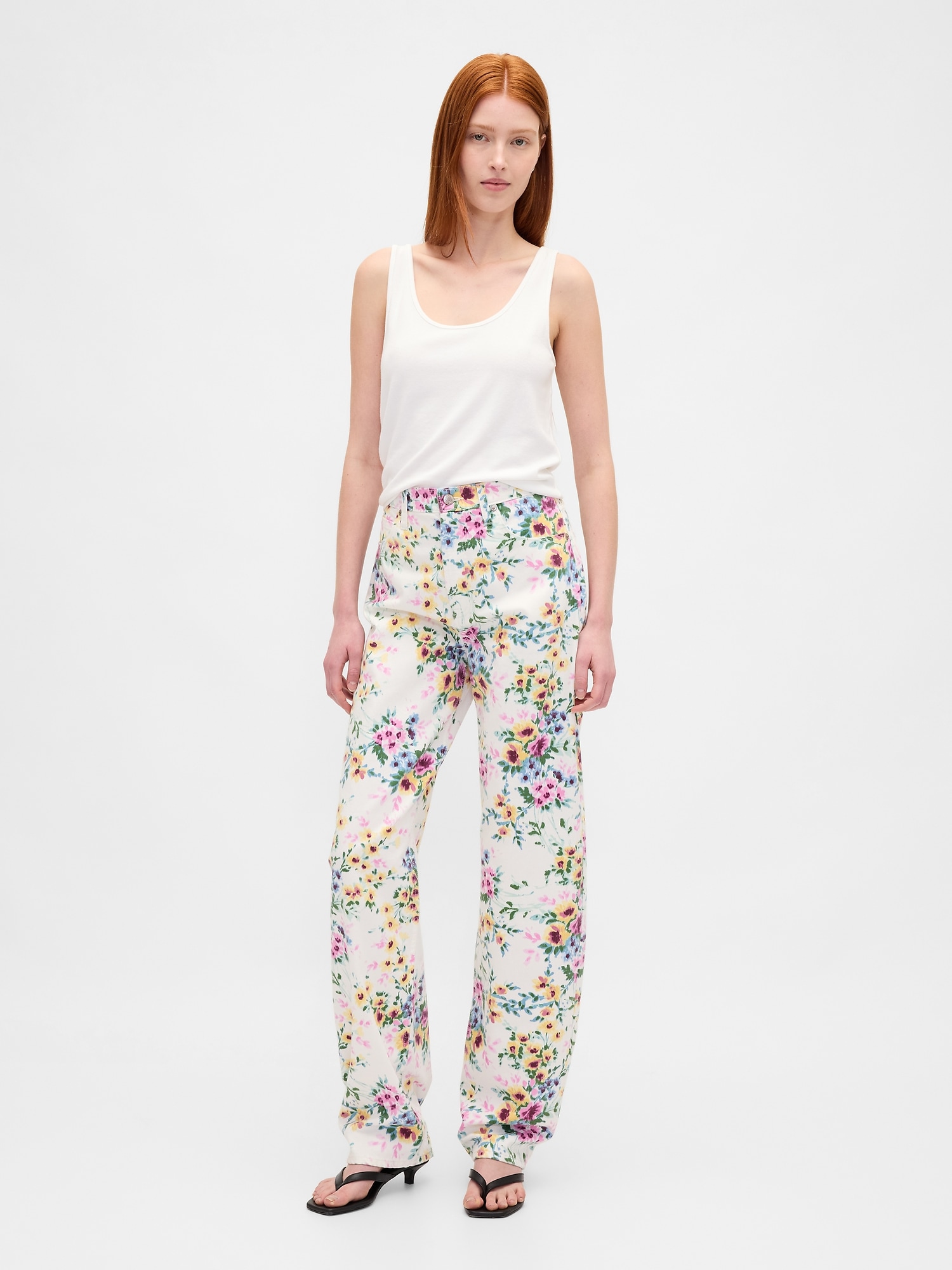 Gap High Rise Floral Barrel Jeans