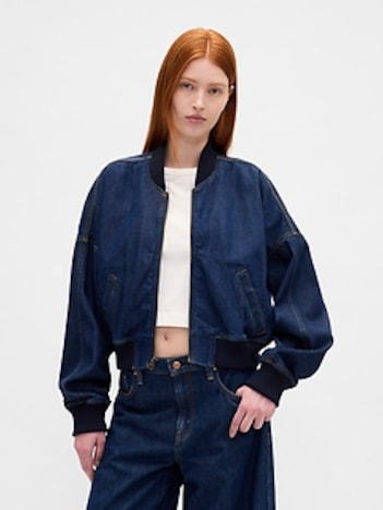 UltraSoft Denim Crop Bomber Jacket