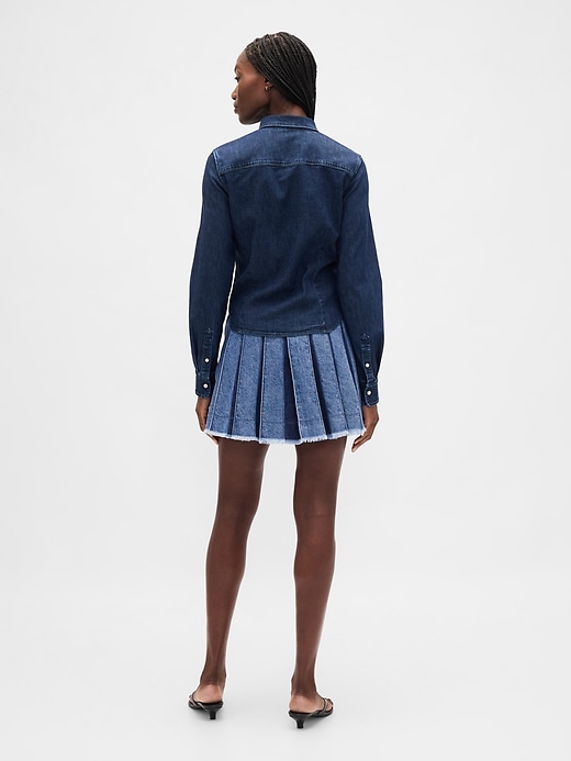 2 of 8 showing, with the color Medium wash of product Pleated Denim Mini Skirt
