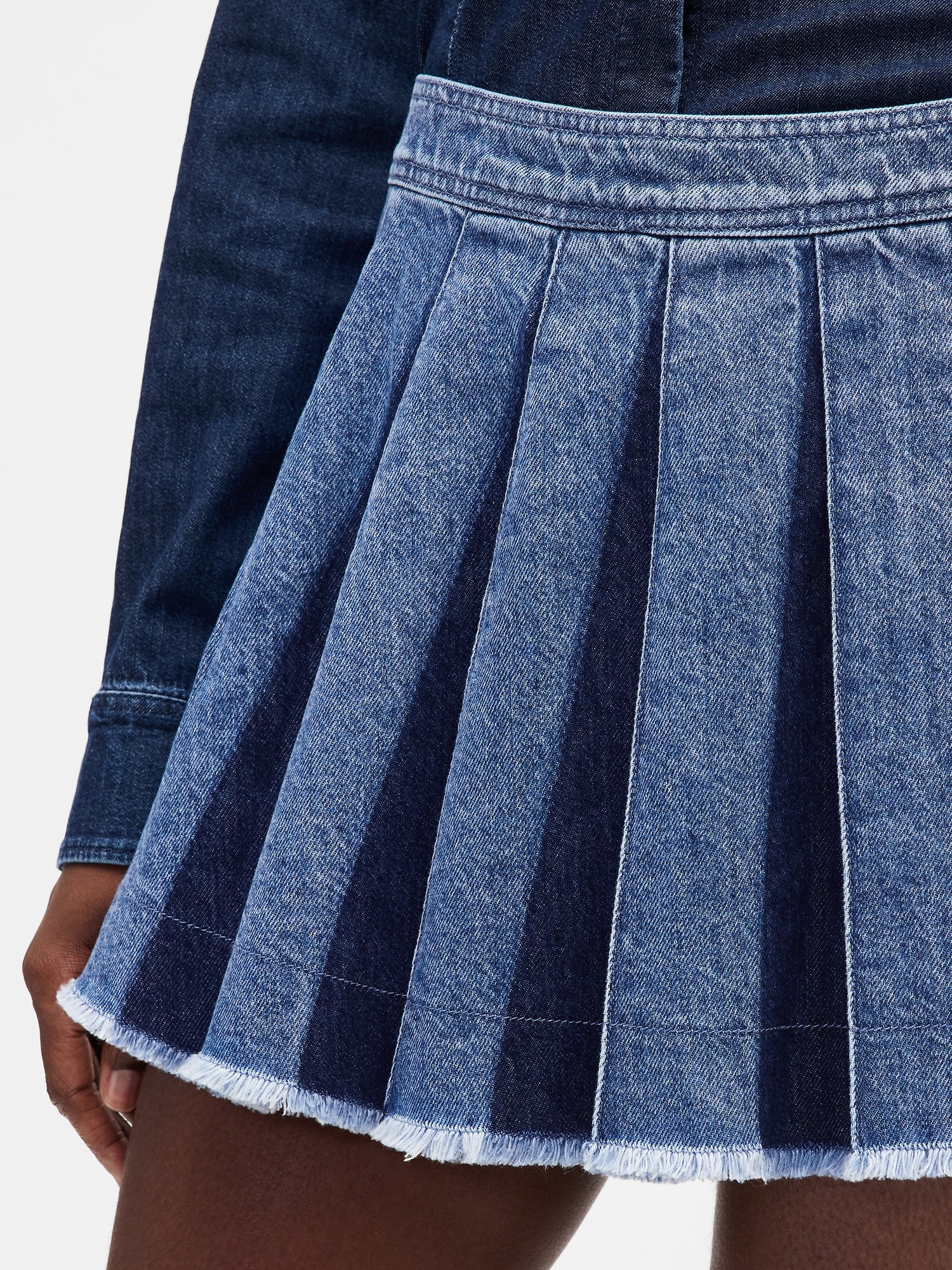 Pleated Denim Mini Skirt
