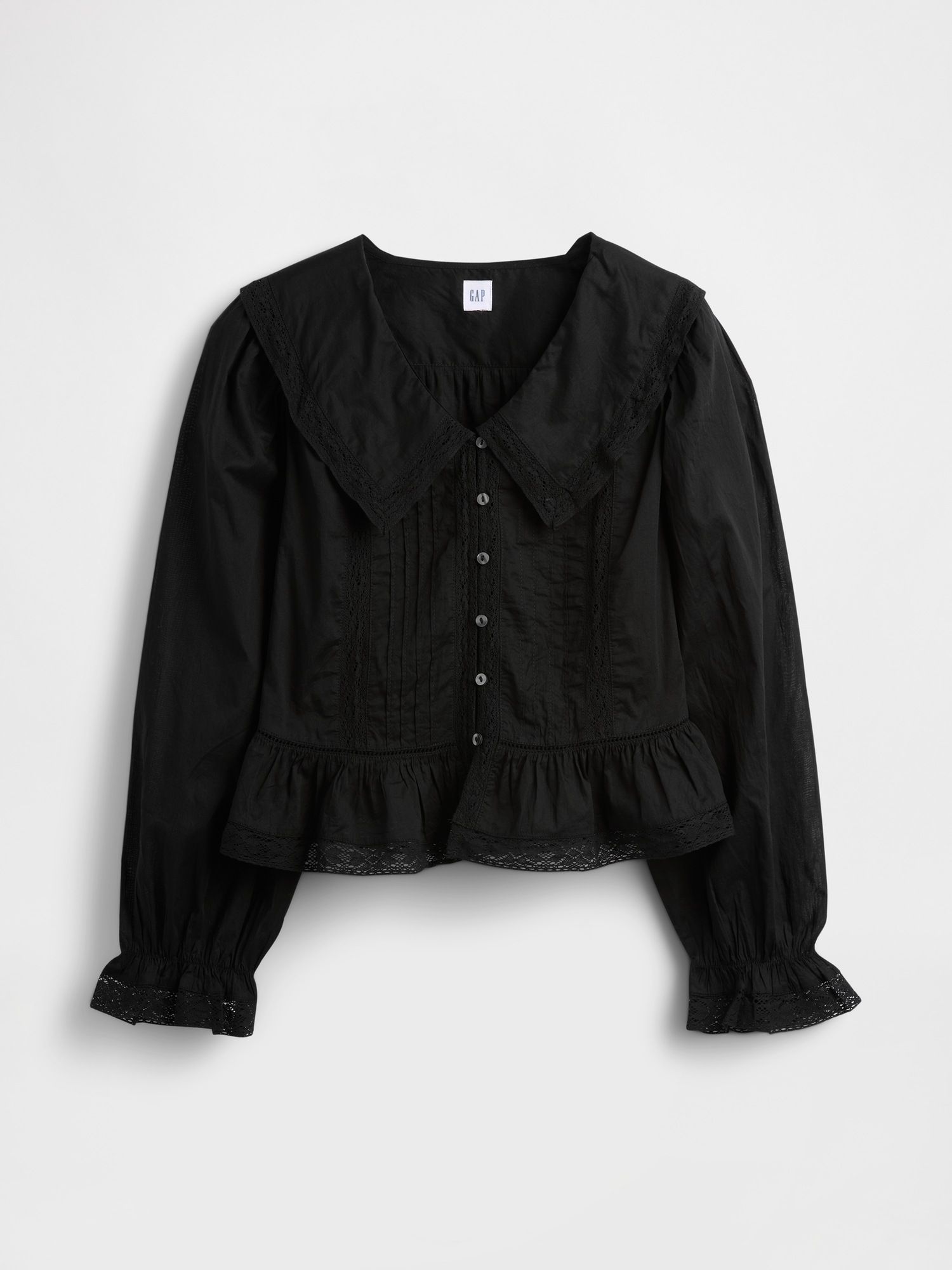 Женский топ Gap Collared V-Neck Peplum Top, цвет: Насыщенный чёрный — фото 5