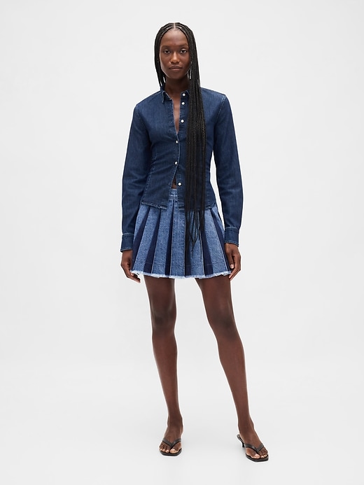1 of 8 showing, with the color Medium wash of product Pleated Denim Mini Skirt