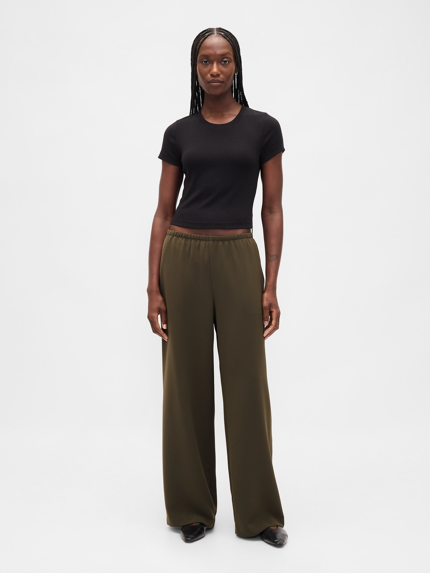 Easy Wide-Leg Pants - Green