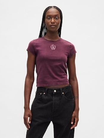 Cotton Jersey Crop Logo T-Shirt