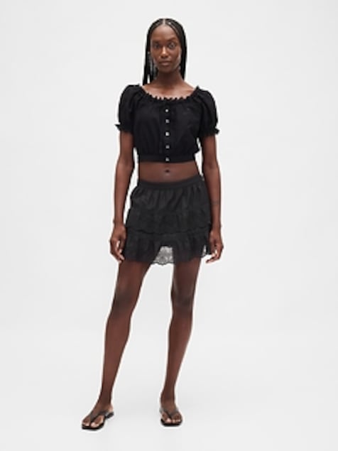 Eyelet Ruffle Mini Skort